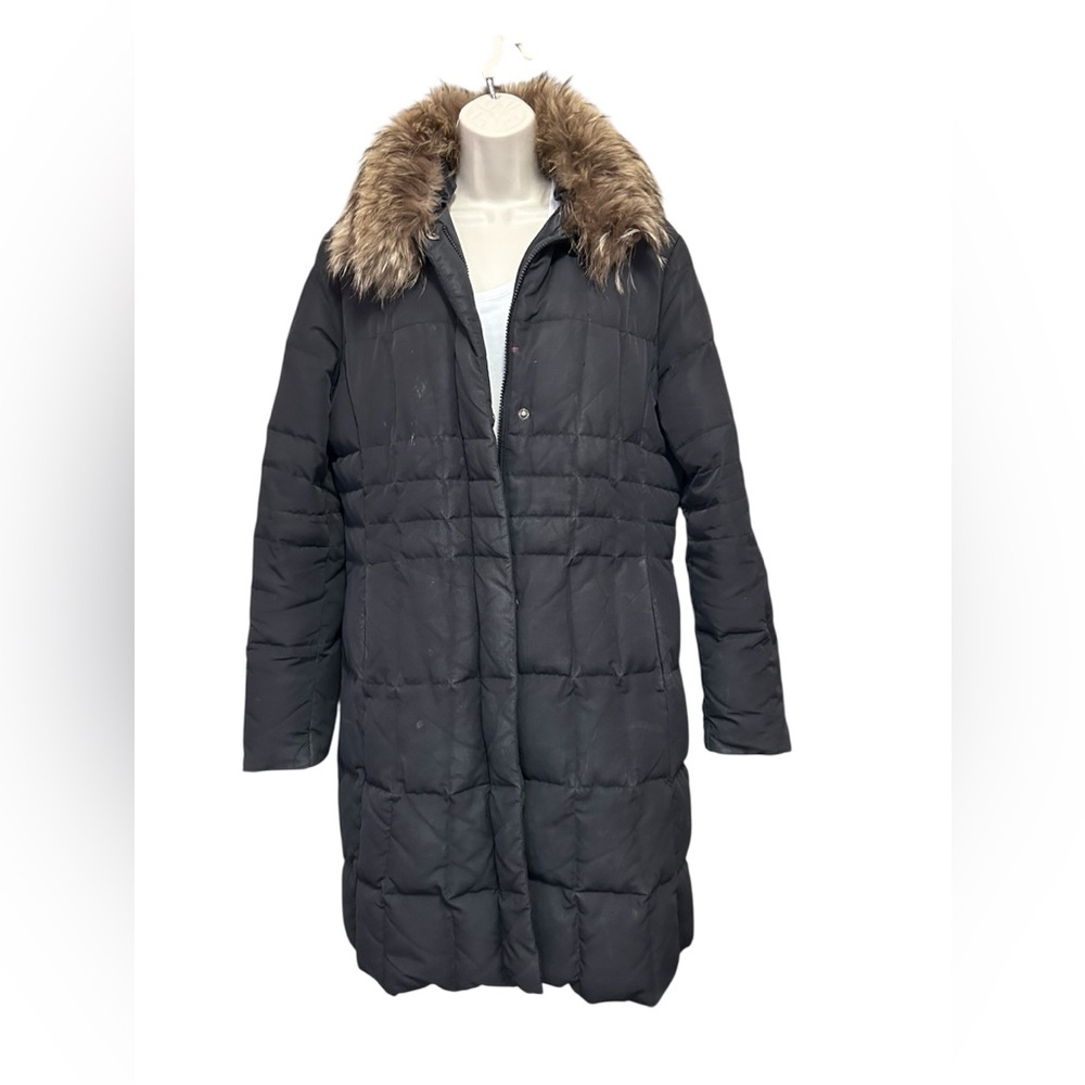 J Madison Women's Black Quilted Down filled  Coat with Real fox Fur Collar